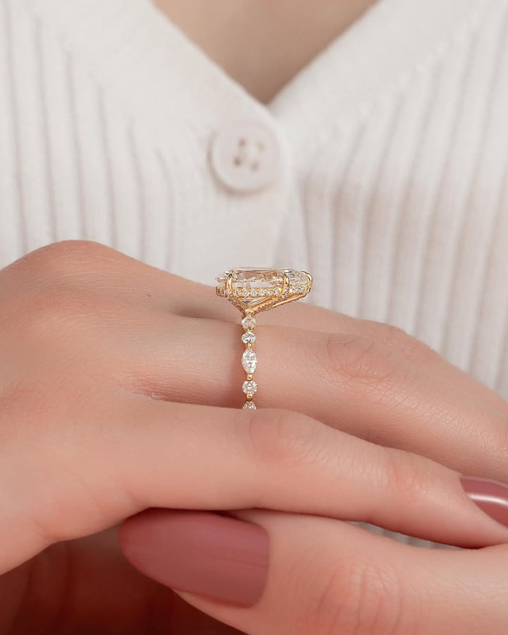 1.0-3.0 CT Pear  Lab Grown Diamond Pave Setting Engagement Ring