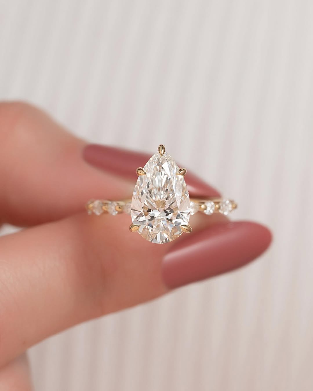 1.0-3.0 CT Pear  Lab Grown Diamond Pave Setting Engagement Ring