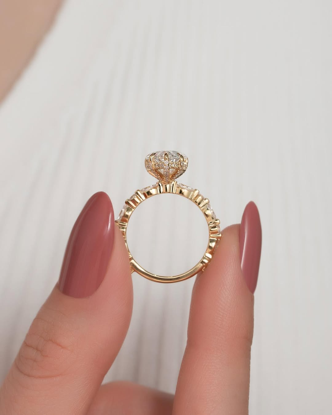 1.0-3.0 CT Pear  Lab Grown Diamond Pave Setting Engagement Ring