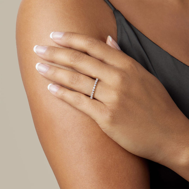 Round Cut Shared Prong Semi Eternity Wedding Band For Women