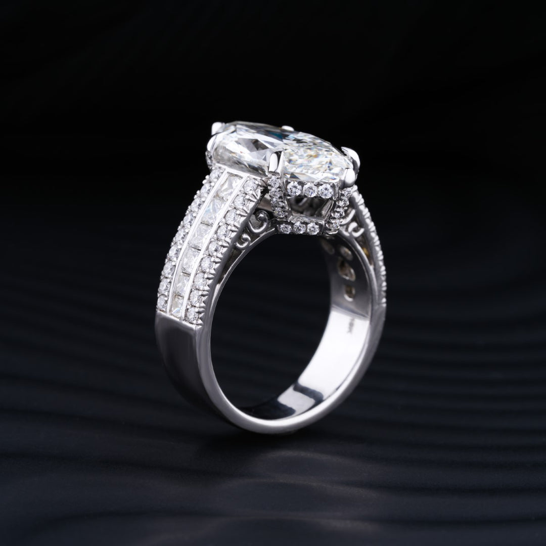 6.0 CT Marquise Cut Moissanite Diamond Hidden Halo Engagement Ring