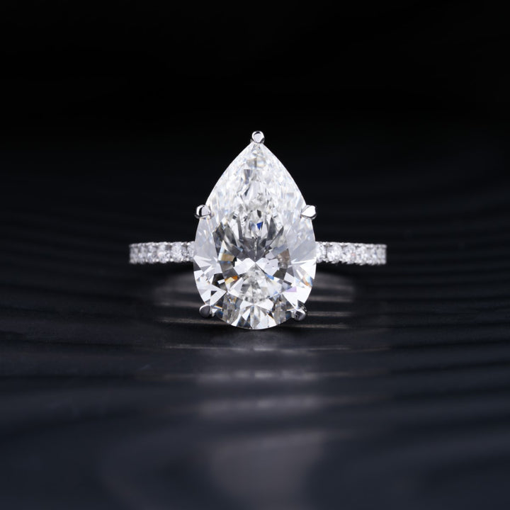 2.0 CT Pear Cut Hidden Halo Moissanite Diamond Pave Engagement Ring