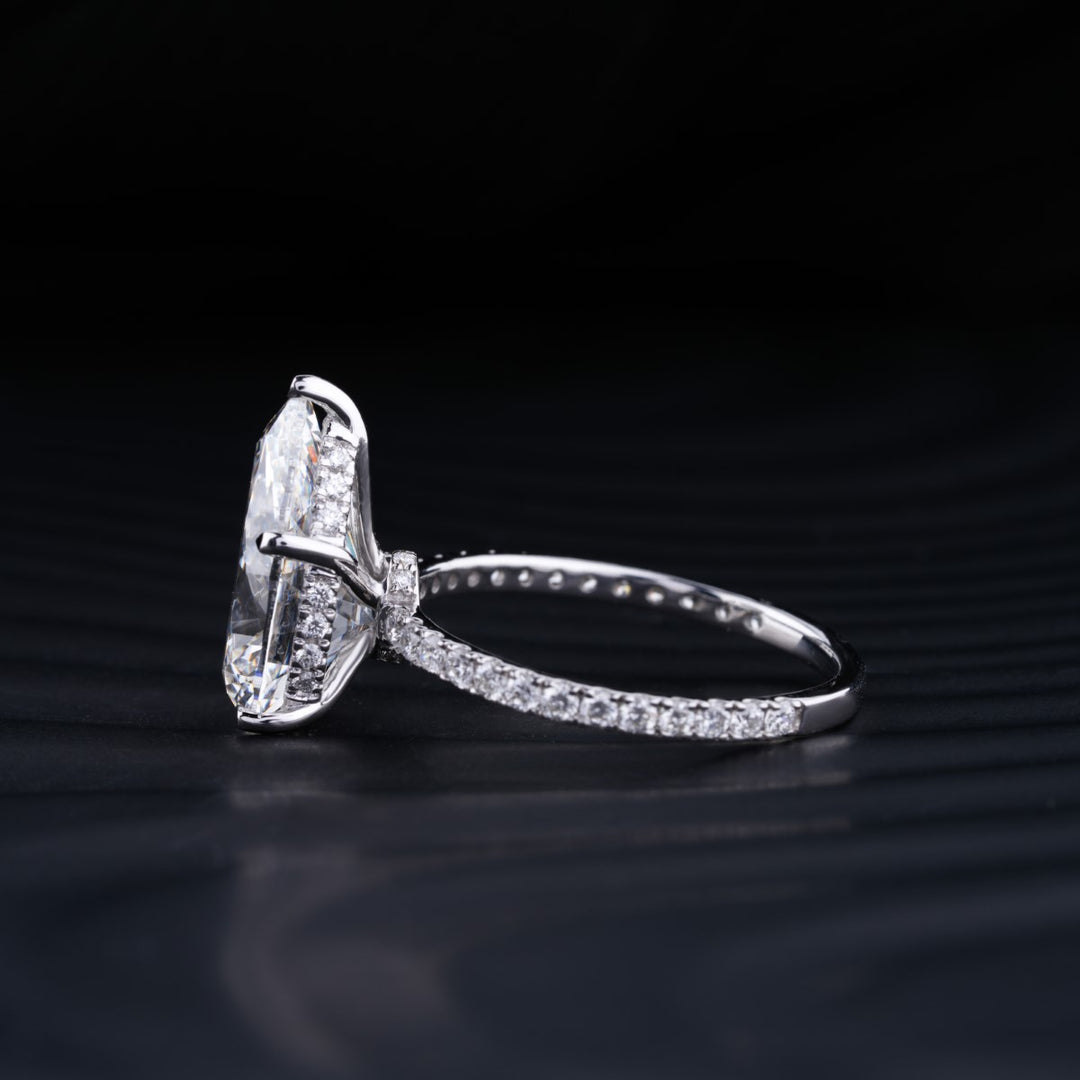 2.0 CT Pear Cut Hidden Halo Moissanite Diamond Pave Engagement Ring