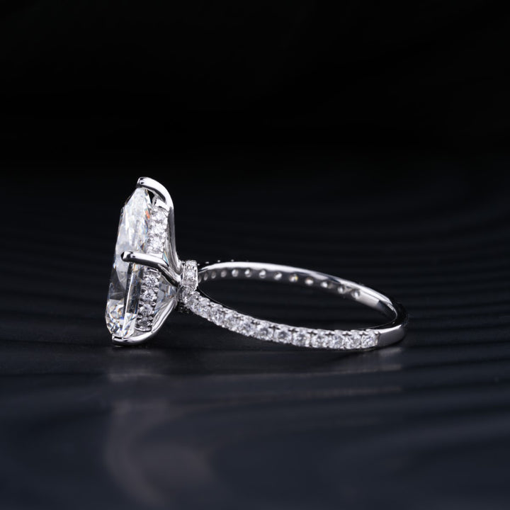 2.0 CT Pear Cut Hidden Halo Moissanite Diamond Pave Engagement Ring