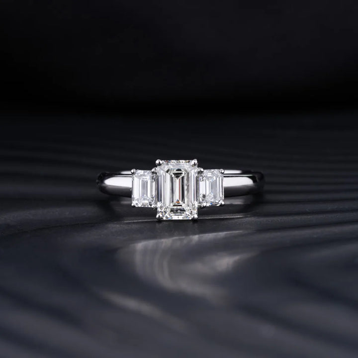 2.0 CT Emerald Cut Three Stone Moissanite Engagement Ring