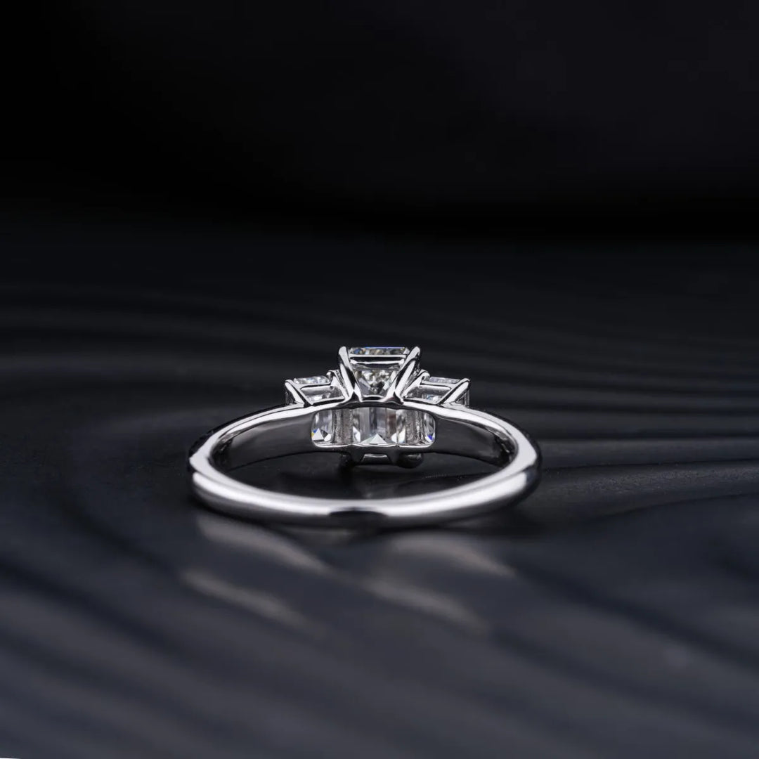 2.0 CT Emerald Cut Three Stone Moissanite Engagement Ring