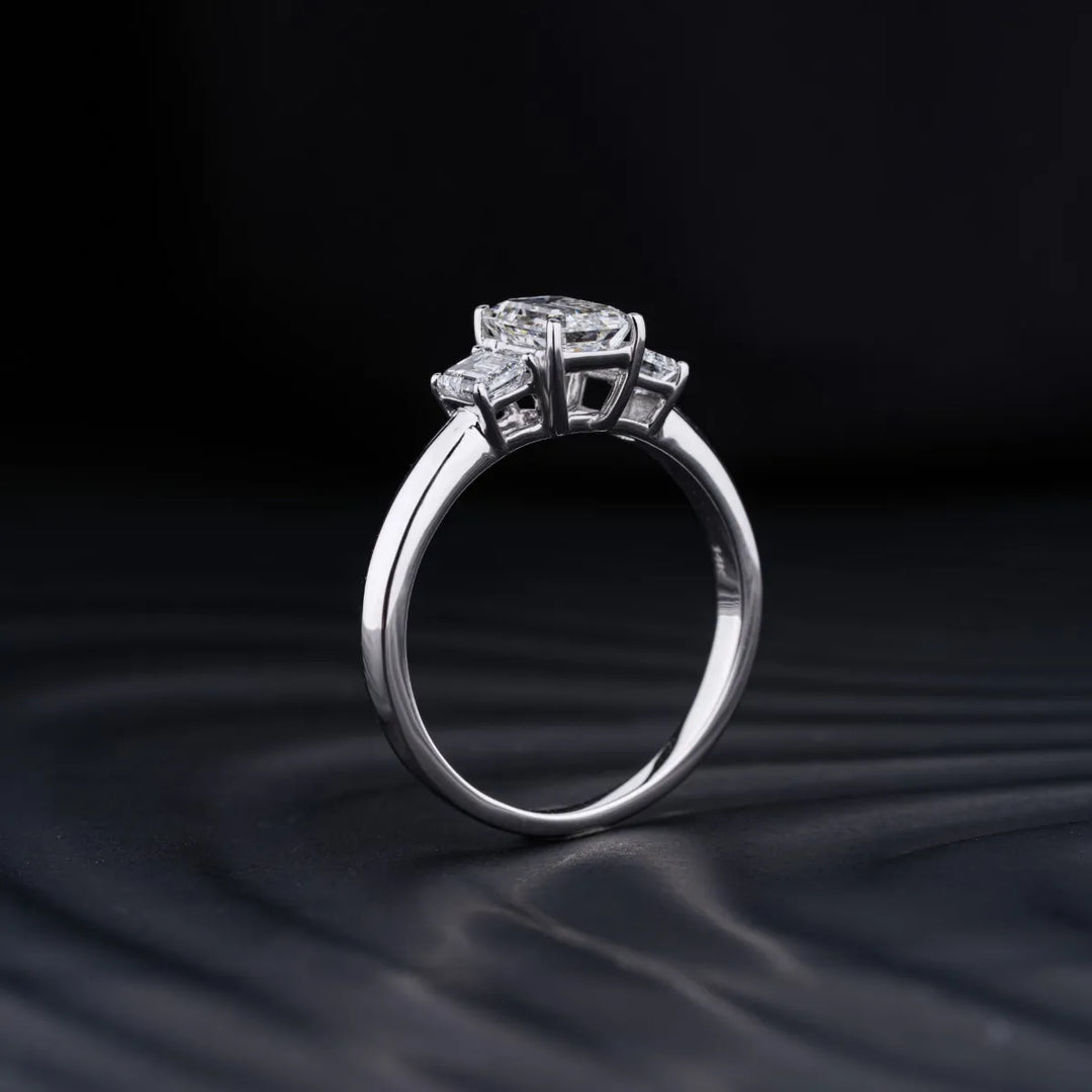 2.0 CT Emerald Cut Three Stone Moissanite Engagement Ring