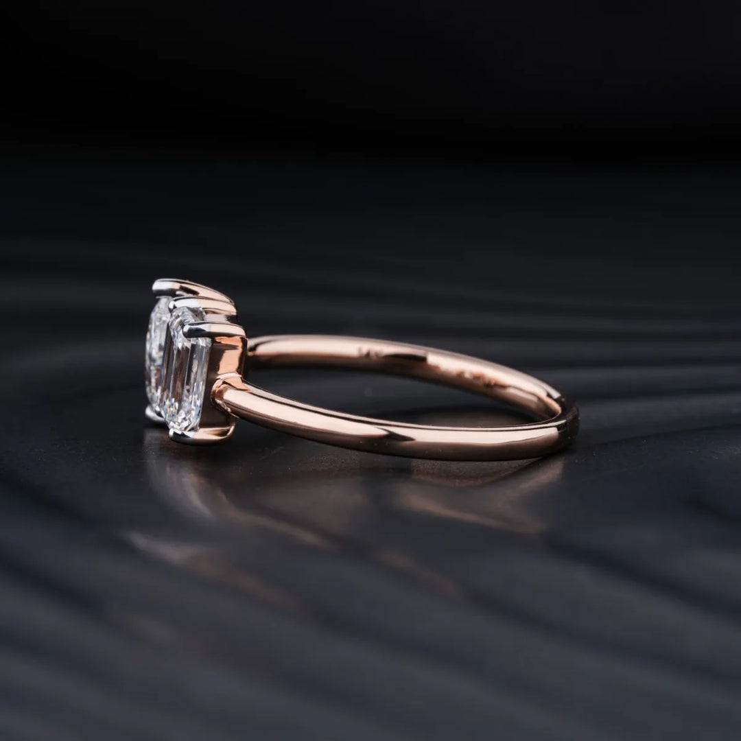 1.5 CT Emerald & Pear Shaped Moissanite Two Stone Engagement Ring