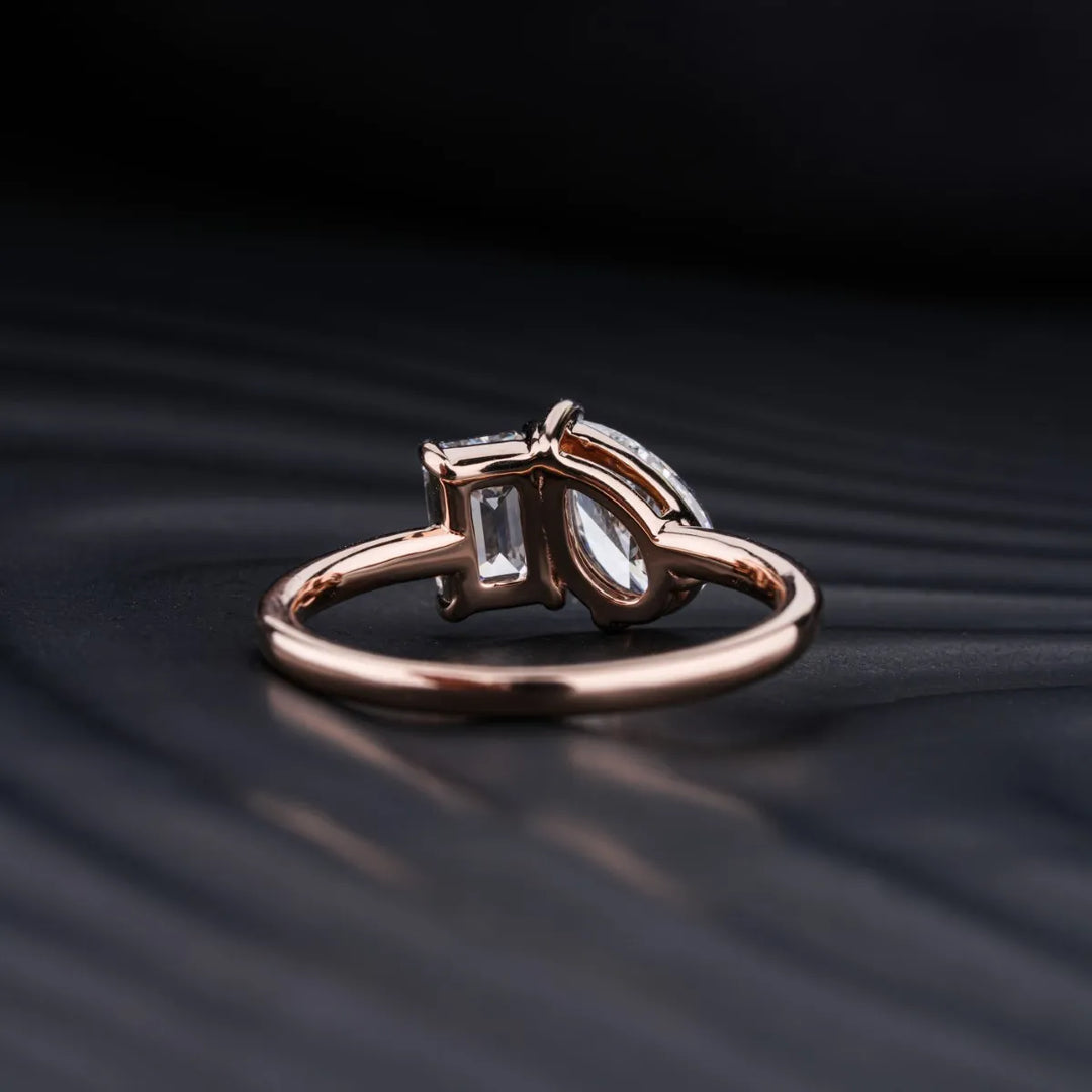 1.5 CT Emerald & Pear Shaped Moissanite Two Stone Engagement Ring