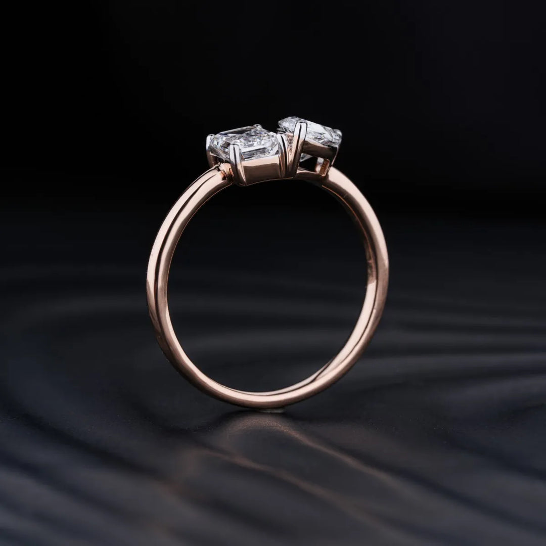 1.5 CT Emerald & Pear Shaped Moissanite Two Stone Engagement Ring