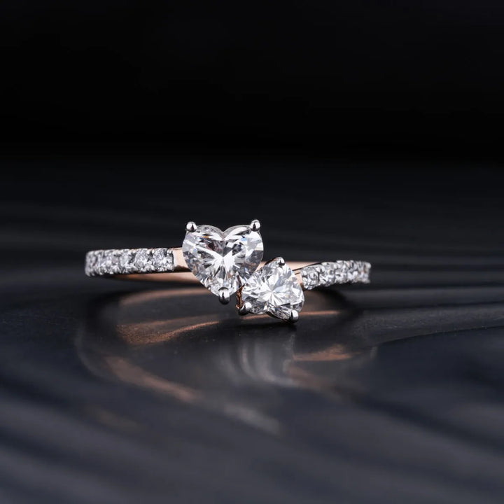 0.75 CT Heart Cut Pave Moissanite Two Stone Engagement Ring
