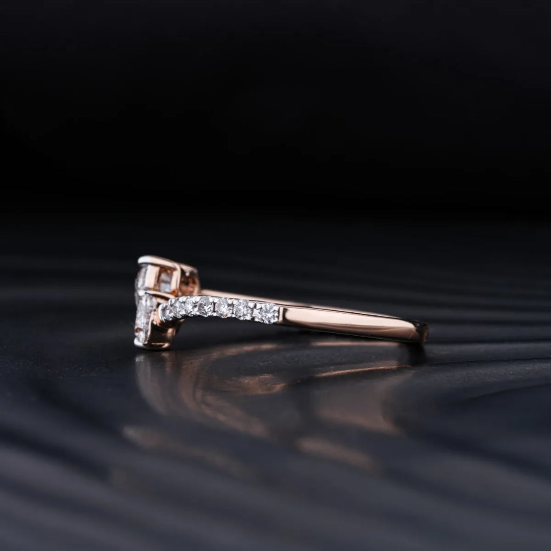 0.75 CT Heart Cut Pave Moissanite Two Stone Engagement Ring