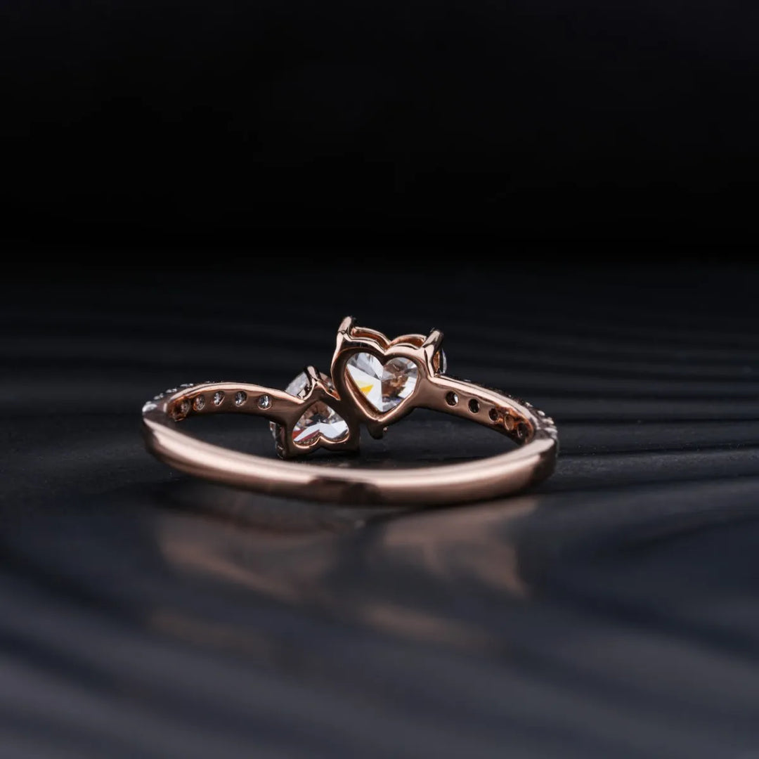 0.75 CT Heart Cut Pave Moissanite Two Stone Engagement Ring