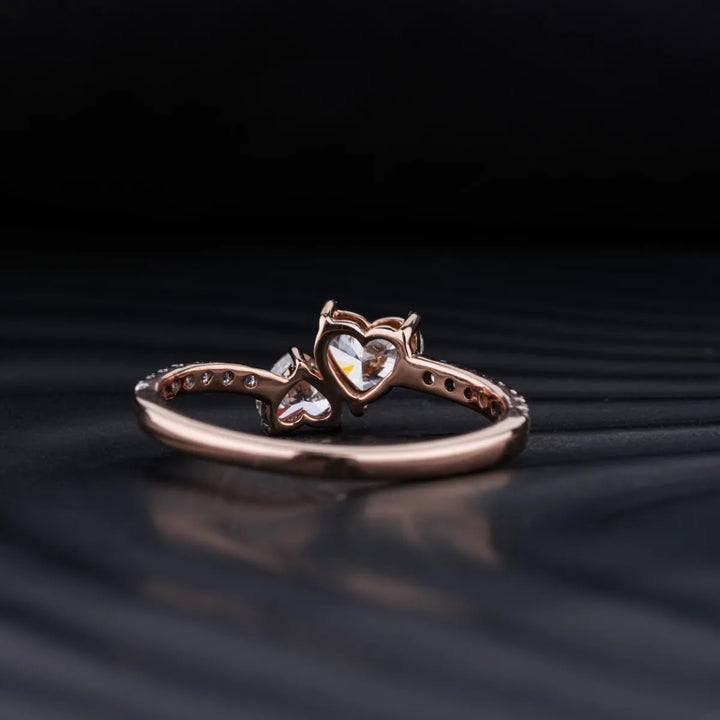 0.75 CT Heart Cut Pave Moissanite Two Stone Engagement Ring