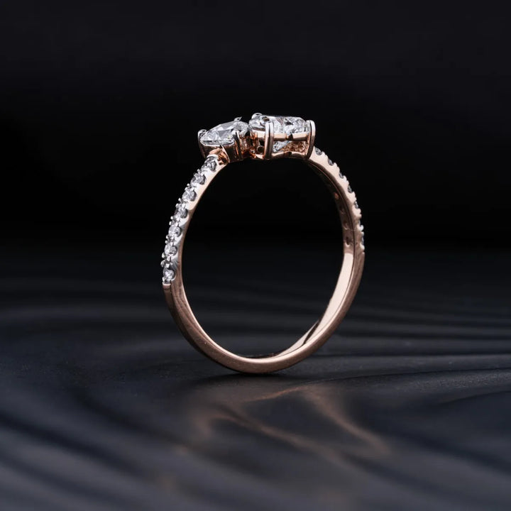 0.75 CT Heart Cut Pave Moissanite Two Stone Engagement Ring