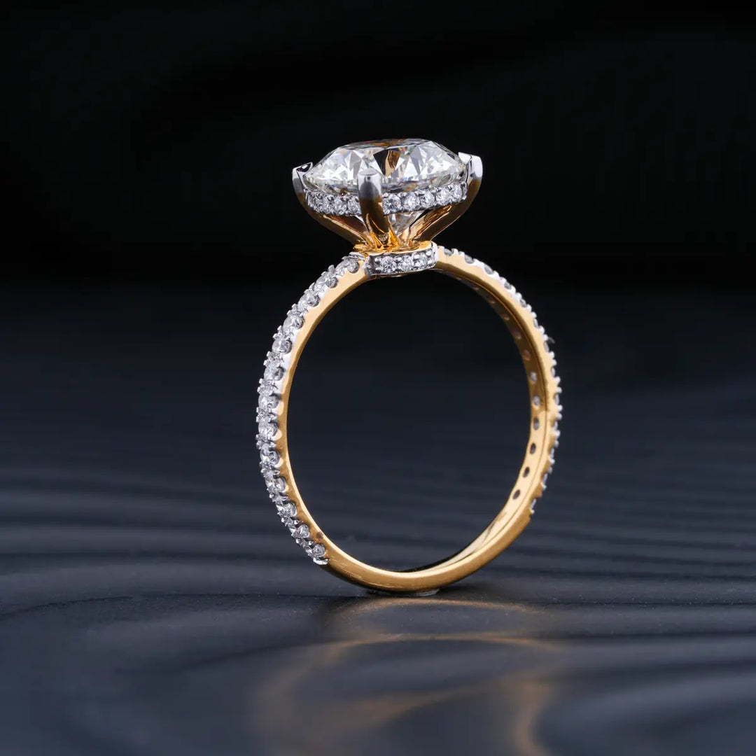 4.0 CT Round Cut Hidden Halo Moissanite Diamond Pave Engagement Ring