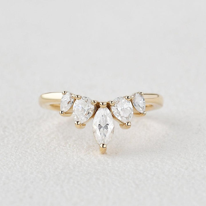 marquise-and-pear-cut-cluster-moissanite-wedding-band