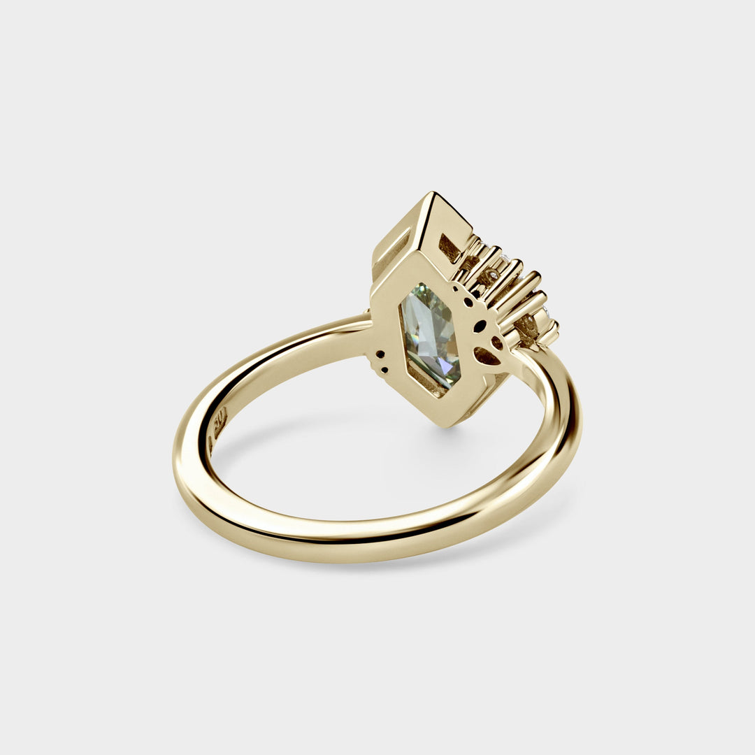 2.0CT Fancy Green Elongated Hexagon Cut Unique Cluster Lab Grown Ring