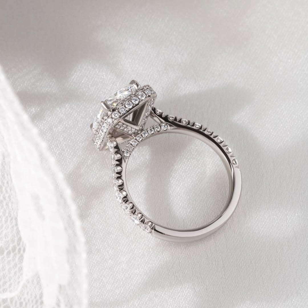 2.23 - 4.23 CT Radiant  Lab Grown Diamond Pave & Halo Style Engagement Ring