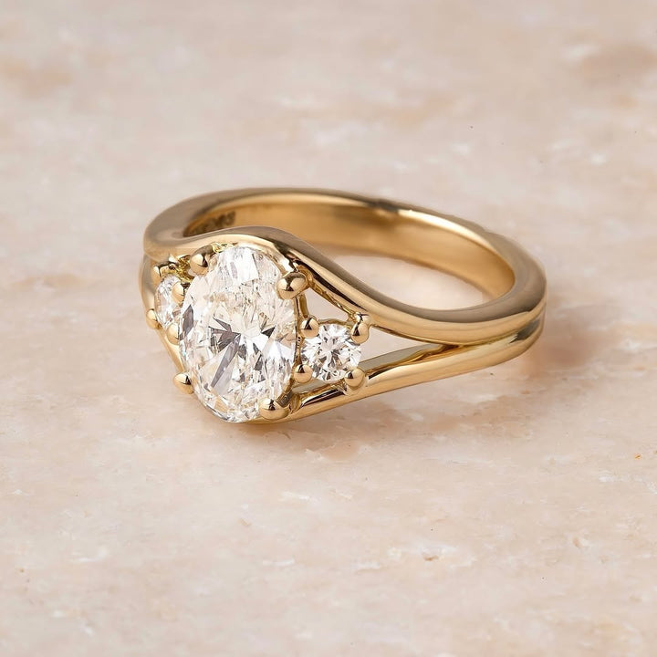 1.50-3.50 CT Oval  Lab Grown Diamond Three Stone Style Engagement Ring