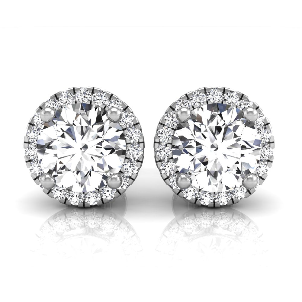 1.0CT Round Cut Halo Moissanite Stud Diamond Earrings For Women