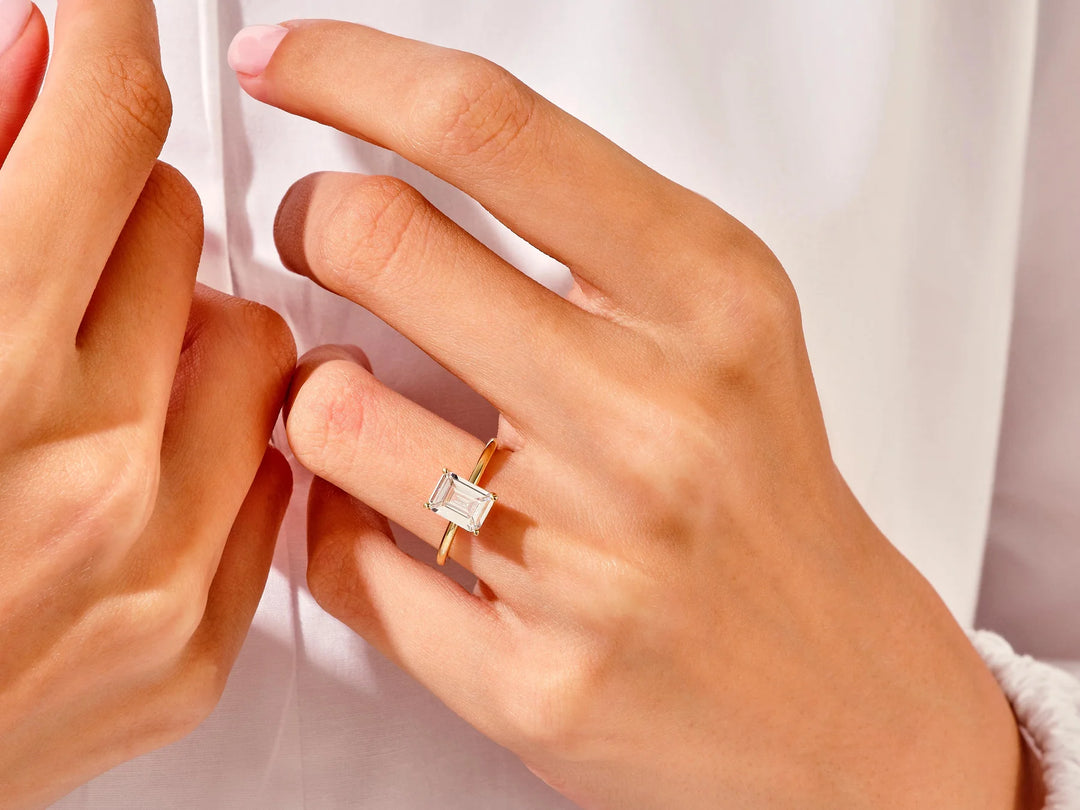 1.50CT Emerald Diamond Solitaire Moissanite Engagement Ring