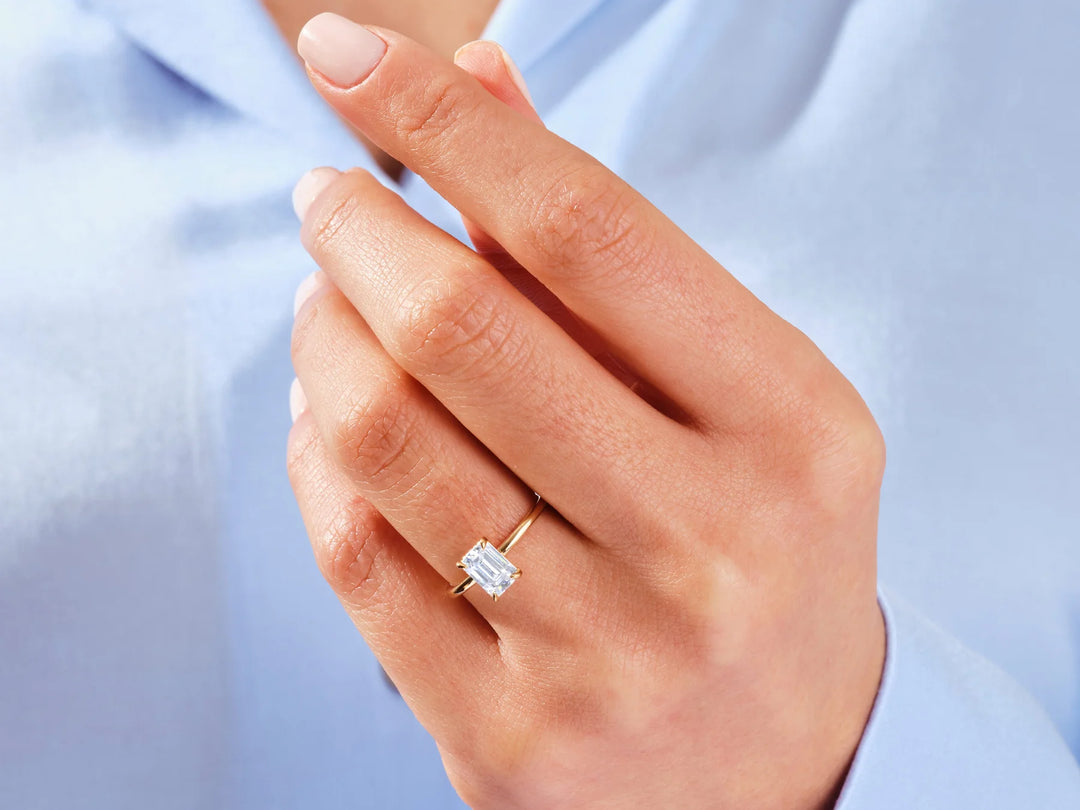 1.50CT Emerald Diamond Solitaire Moissanite Engagement Ring