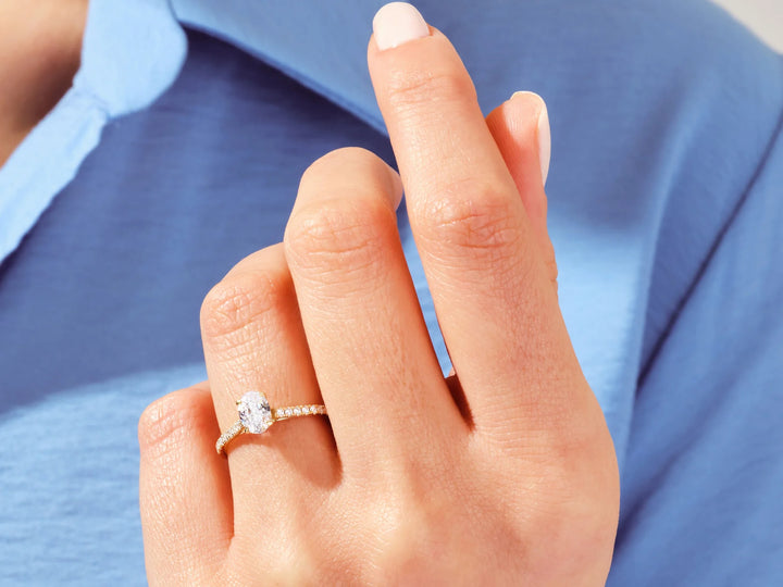 1.0CT Oval Diamond Pave Setting Moissanite Engagement Ring