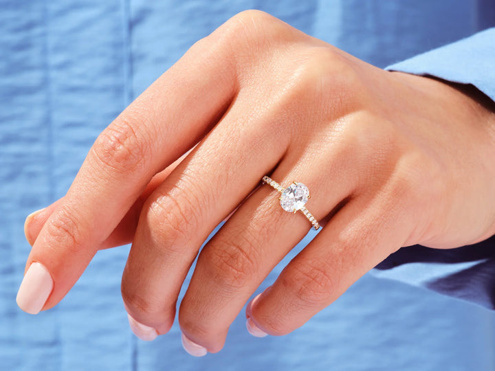 1.50CT Oval Cut Diamond Pave Setting Moissanite Engagement Ring