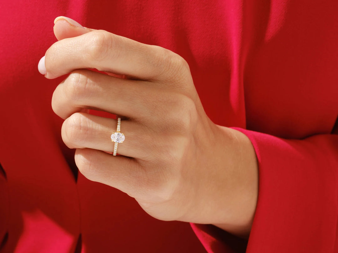 1.0CT Oval Diamond Pave Setting Moissanite Engagement Ring