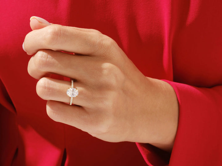 2.0CT Oval Diamond Pave Setting Moissanite Engagement Ring