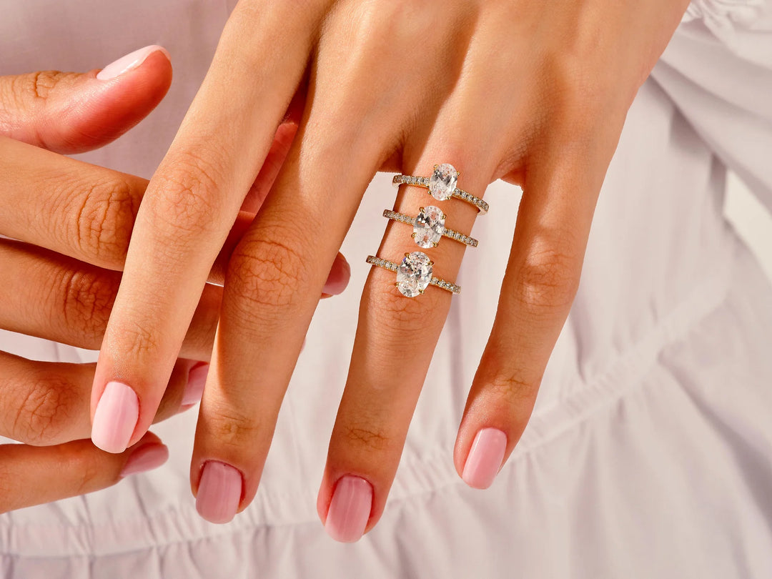 1.0CT Oval Brilliant Diamond Pave Setting Moissanite Engagement Ring