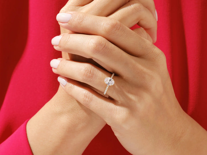 1.50CT Oval Cut Diamond Pave Setting Moissanite Engagement Ring