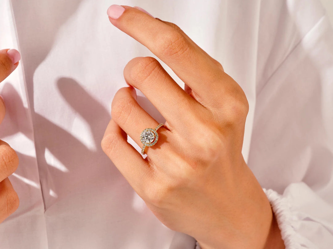 1.0CT Round Diamond Halo Pave Setting Moissanite Engagement Ring