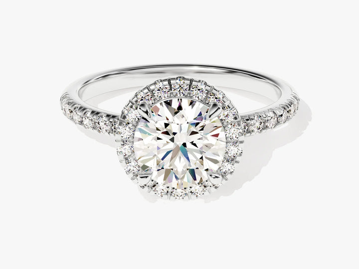 1.0CT Round Diamond Halo Pave Setting Moissanite Engagement Ring