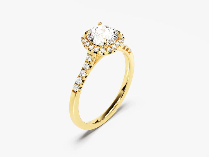 1.0CT Round Brilliant Diamond Halo Pave Setting Moissanite Engagement Ring