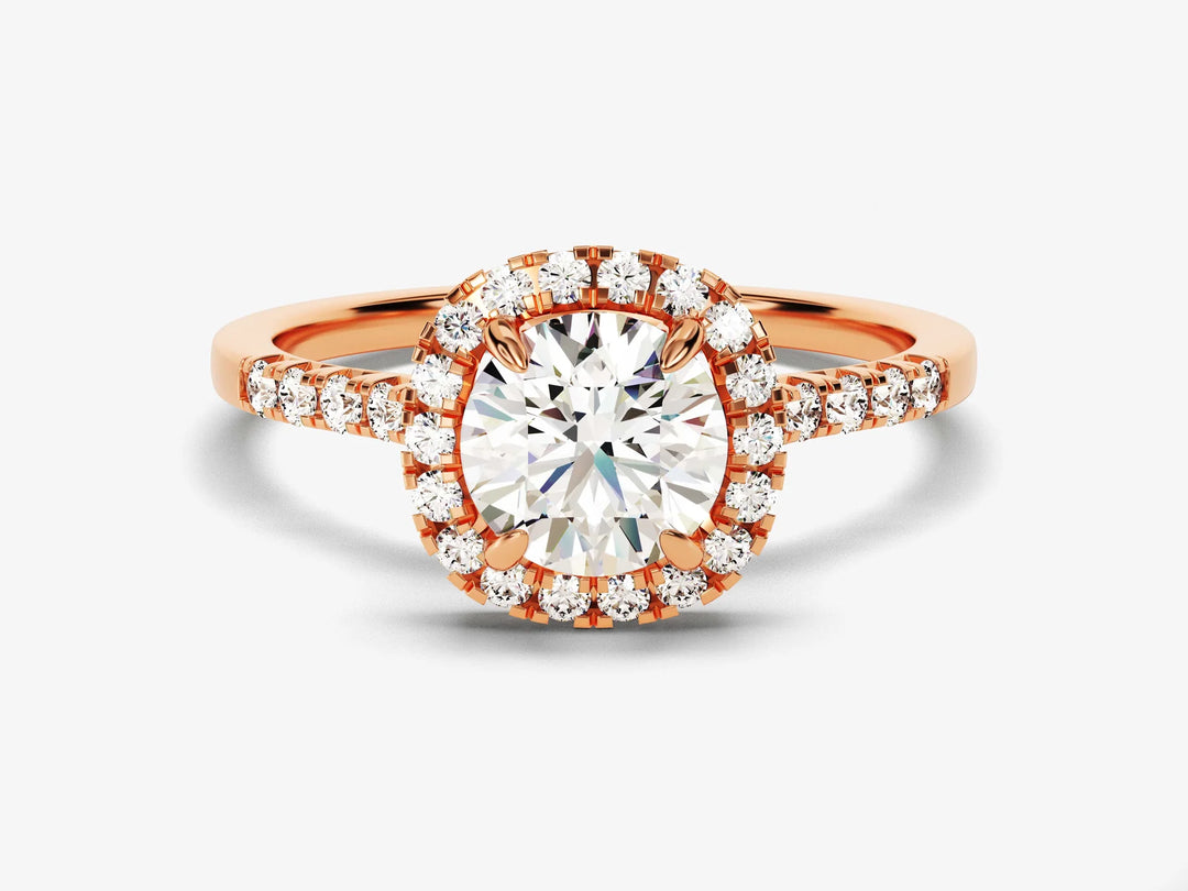 1.0CT Round Brilliant Diamond Halo Pave Setting Moissanite Engagement Ring