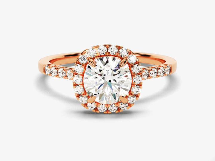 1.0CT Round Brilliant Diamond Halo Pave Setting Moissanite Engagement Ring
