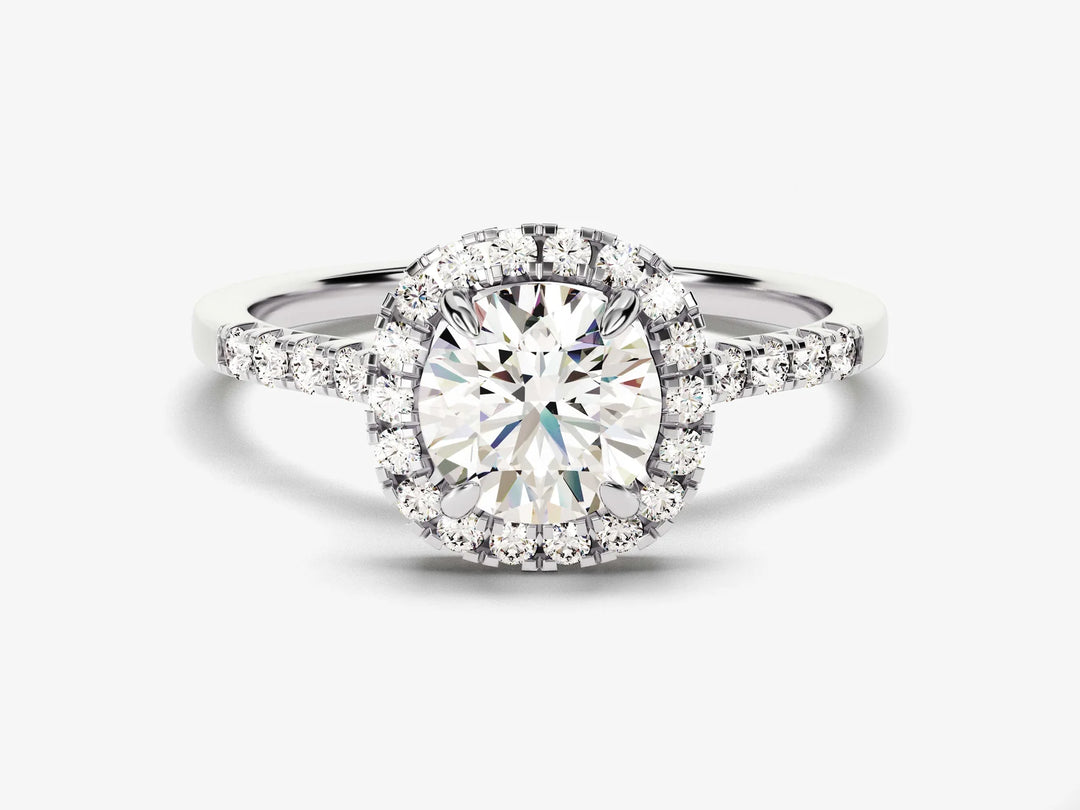 1.0CT Round Brilliant Diamond Halo Pave Setting Moissanite Engagement Ring