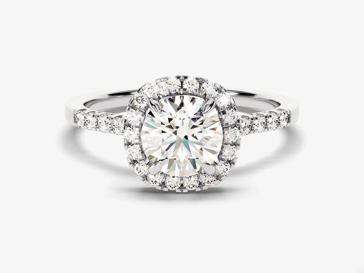 1.0CT Round Brilliant Diamond Halo Pave Setting Moissanite Engagement Ring