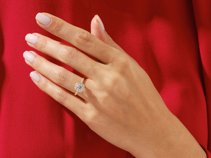 1.0CT Round Brilliant Diamond Halo Pave Setting Moissanite Engagement Ring