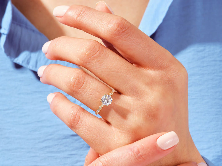 1.0 CT Round Diamond Milgrain Pave Setting Moissanite Engagement Ring