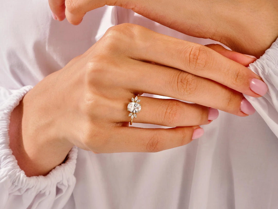 1.50CT Oval Diamond Cluster Setting Moissanite Engagement Ring