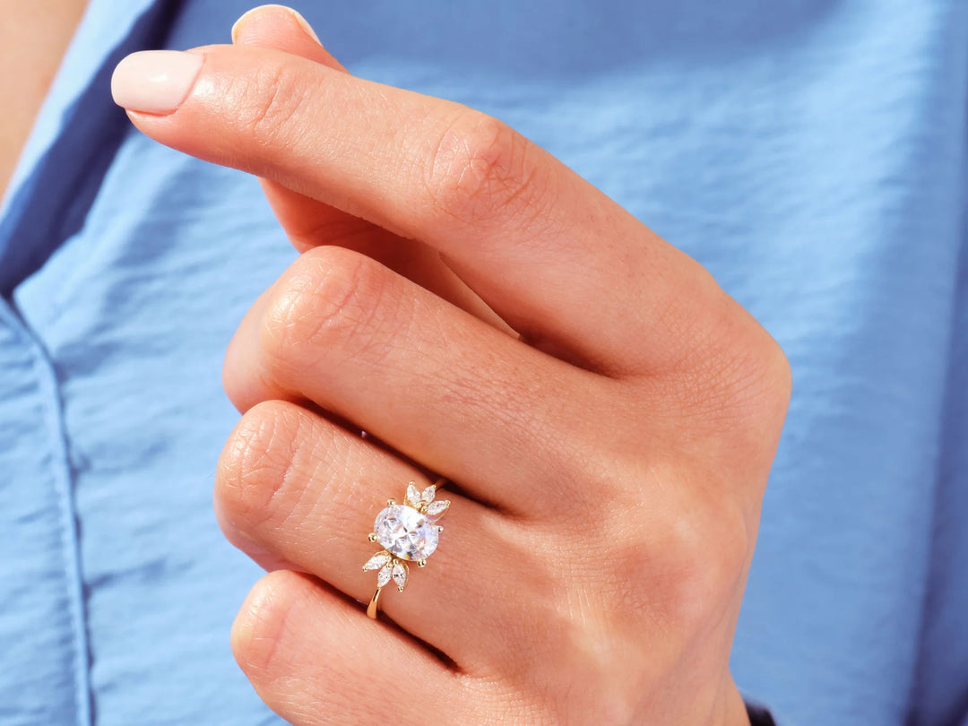 1.50CT Oval Diamond Cluster Setting Moissanite Engagement Ring