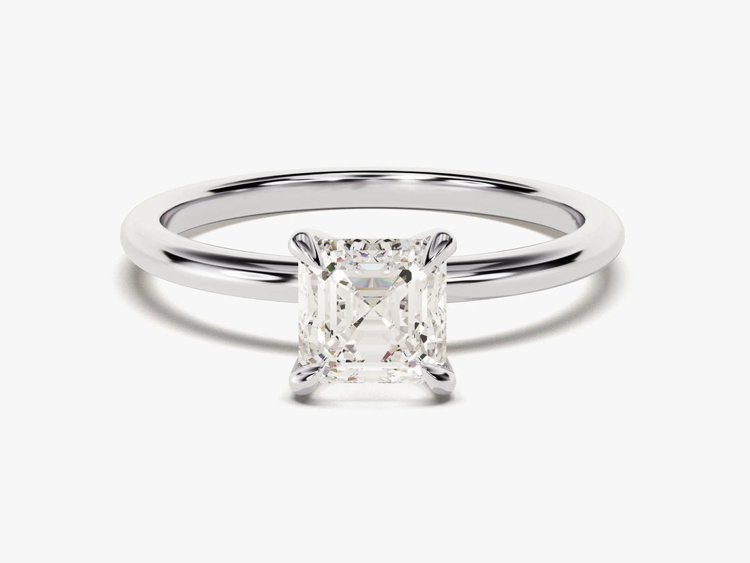 1.0CT Asscher Cut Solitaire Diamond Moissanite Engagement Ring