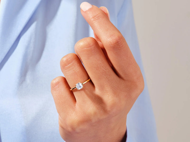 1.0CT Asscher Cut Solitaire Diamond Moissanite Engagement Ring