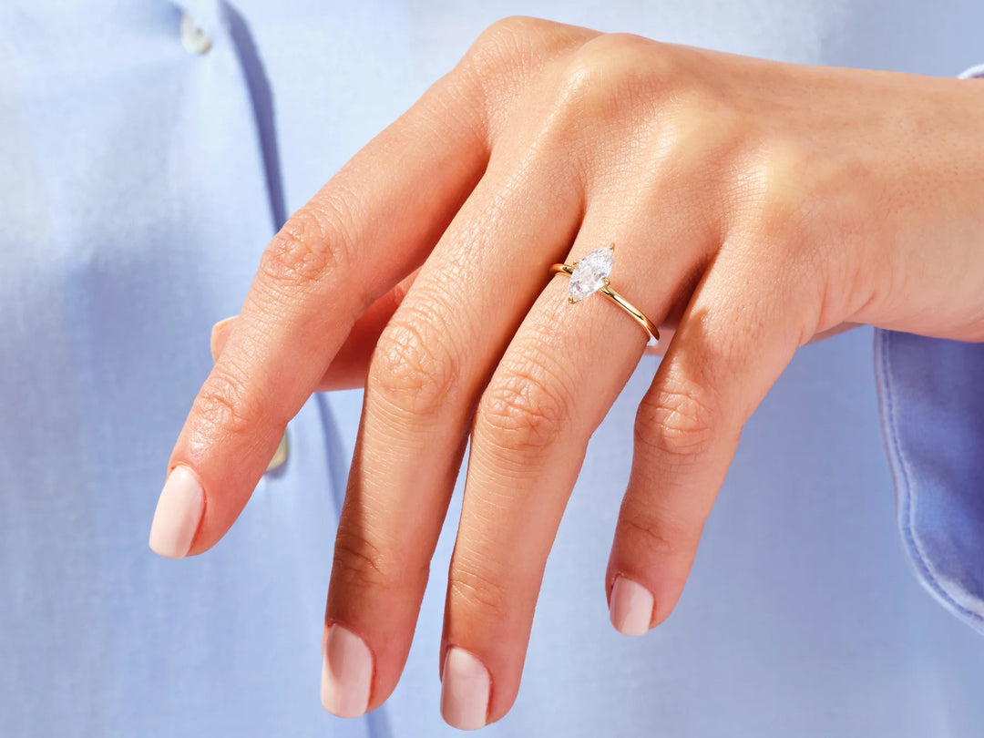 1.0CT Marquise Diamond Solitaire Moissanite Engagement Ring