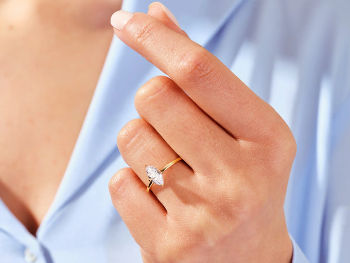 1.0CT Marquise Diamond Solitaire Moissanite Engagement Ring