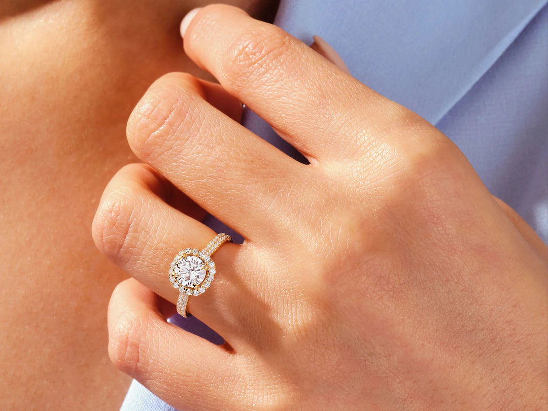 1.0CT Round Diamond Double Pave Halo Set Moissanite Engagement Ring