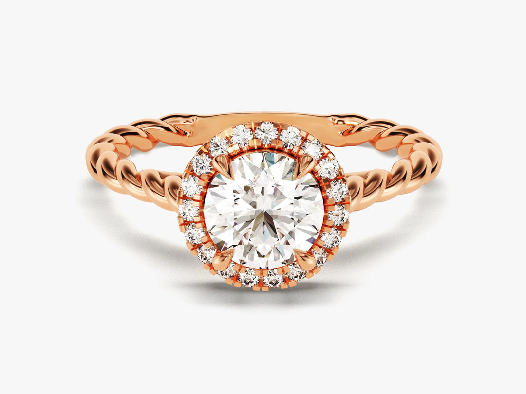 1.0CT Round Brilliant Diamond Halo Setting Moissanite Engagement Ring
